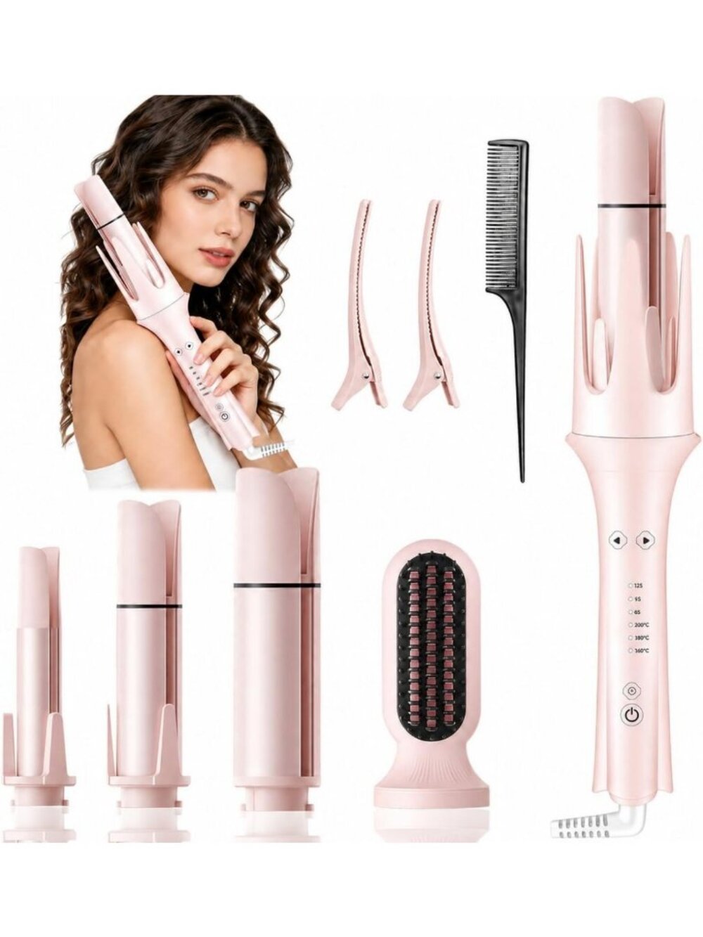 4-in-1 Automatic Curling Iron & Straightening Brush, Ionic Ceramic, Anti-Scald